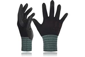 DEX FIT Nylon Work Gloves FN320, 3D Comfort Fit, Power Grip, Lightweight, Touchscreen for Men & Women, Breathable & Flexible for Yard Work DIY Mechanic Warehouse; Black 8 (M)