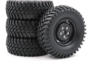 HOBBYSOUL 4pcs RC 1.9 Mud Terrain Tires Off Road Badland tyre Height 100mm & Plastic 1.9 Crawler Wheels Hex 12mm