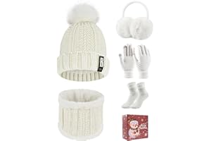 Tuopuda Gorro Bufanda Guantes Set para Mujer Gorro de punto Bufandas Guantes de Pantalla Táctil Orejeras de Invierno de Calentadores Suaves Calcetines Invierno Regalos Conjunto para Mujer