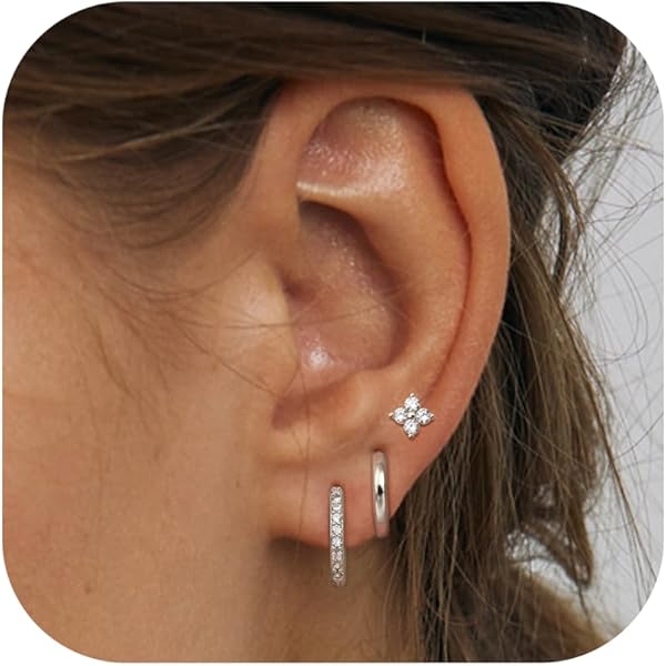 Pack De 4 Paires De Boucles D’oreilles En Argent Sterling Plaqué Or – Créoles, Fleurs, Papillon Et Cœur – Hypoallergénique Pour Piercings Multiples