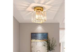 SXTIGER Nowoczesne KryształOwe śWiatłO Sufitowe, Mini ZłOta KryształOwa Lampa Sufitowa E27 Kwadratowy AbażUr KryształOwy żYrandol, Do Przedpokoju WejśCie Kuchnia Sypialnia Salon OśWietlenie