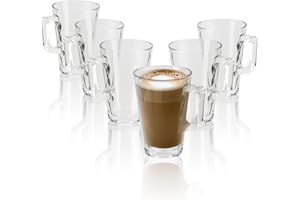 com-four® 6x Vasos de té con asa - Vaso de café de 250 ml de Vidrio de borosilicato - Vasos Robustos para café, té, Zumos o Latte Macchiato - Apto para lavavajillas y microondas (claro - 250ml)