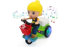 Escomdp Baby Toddler Electric Tricycle Toy Cartoon Motorcycle Vehicle Stunt Performance, Music, Lights, Kids Birthday Gifts (Girl)