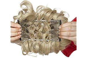 SEGO Moño Postizo Voluminoso Rizado con Peine de Clips [Rubio Ceniza & Blanqueador Rubio] Pelo Sintético (80g)