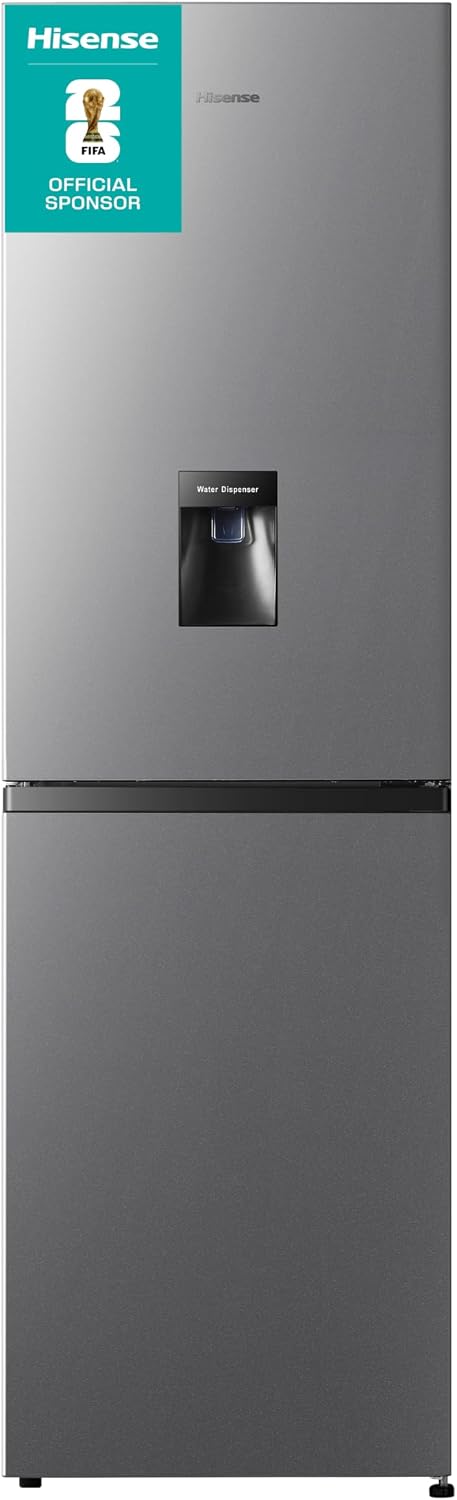 Hisense RB327N4WCE 55cm Freestanding 50/50 Fridge Freezer - 256 litre capacity - Total No Frost - Non-plumbed Water Dispenser - Silver - E Rated, H182.4 x W55 x D55.6 (cm)