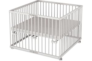 Sämann Laufgitter faltbar 100x100 cm mit Matratze - PREMIUM - stufenlos höhenverstellbar - Laufstall klappbar - Baby Buche weiß