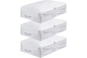 Ruucy Lot de 3 Sac de Rangement sous lit, 3 grandes tailles Housse de Rangement étanches poussière et humidité, Sac Rangement Pliable avec poignée renforcée pour Édredons, Couvertures e Oreillers