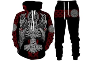 oneforus Herren Trainingsanzug Casual Odin Wikinger 3D-Drucken Hoodie Hose 2 Stück Set Pullover Sweatshirt Sportbekleidung Herrenbekleidung Anzug