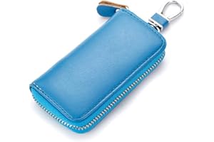 LSGGTIM Cuero Estuches De Llave, Estuches Llave De Coche Cremallera Multifuncional Funda Llavero De Bolso,Clave Del Coche Titular De La Caja Monedero Para Hombres Y Mujeres,(Azul claro)