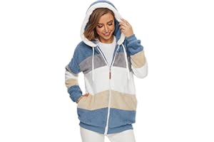 GRMLRPT Teddy kurtka polarowa z kapturem, pluszowa kurtka damska, kurtka z kapturem, futrzany płaszcz polarowy, kurtka z zamkiem błyskawicznym, luźna kurtka, płaszcz zimowy, topy z kieszeniami (rozmiar S-XXL, wielokolorowa)