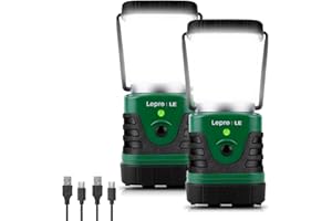 Lepro Linterna de Cámping Recargable, Lámpara de Cámping LED 1000lm, Farol Cámping 4 Modo Luz de Emergencia, Luz de Carpa Resistente al Agua para Acampar, Caminar, Pescar, Cortes de Energía, 2 pack