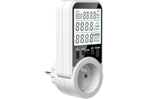 Wothfav Wattmètre Prise Compteur d'Énergie, Compteur Électrique 11 Modes de Surveillance, Consommation d'Énergie 3680W 16A Max avec Protection de Surcharge, Écran LCD Rétroéclairé pour Maison Bureau