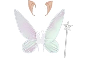 Winwild Ali di Fata Adulto 60 cm Ali di Farfalla Ali di Fata Signore Ali di Fata con Orecchie di Elfo e Bacchetta Bambini Farfalla Costume Accessori per Carnevale Halloween Cosplay Party (Bianco)