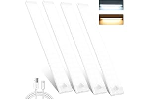 SHIRYLZEE Under Cupboard Kitchen Lights,4 Pack 72 LEDs 3 Modes Motion Sensor under cabinet kitchen lights,2000mAh USB Type-C Rechargeable Dimming Wardrobe Light,2 Color Temps Closet Light for Kitchen Stairs
