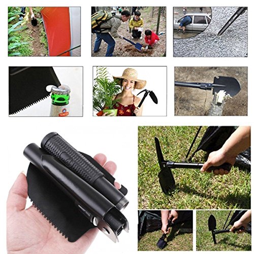 UVISTAR Mini Schaufel Leicht Set, Klappspaten Kompass Hacke Säge mit Tasche, Mutifunktion Rostfrei, Praktisches Mutitool für Outdoor Camping Garten Schwarz ( Klein ) - 5