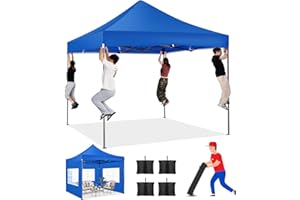 TOOLUCK Tonnelle Pliante 3 x 3 cm, étanche, Stable, résistante à l'hiver, 2.0, pour l'extérieur, Pliable, Protection UV 50+, 3 hauteurs, avec 4 Panneaux latéraux et 4 Sacs de Sable, Bleu