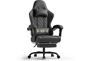TRIUMPHKEY Chaise de Jeu Ergonomique avec Massage Lombaire, Fauteuil Gaming, Repose-Pieds Rétractable, Dossier Réglable, Confort Quotidien, Gaming et Bureau, Noir