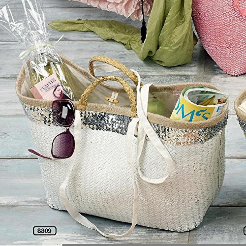 Hoff Interieur Korbtasche "KRETA" aus Seegras und Pailetten, 35 x 58 x 20cm