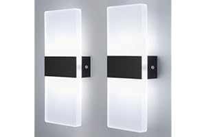 Glighone 2Pcs LED Indoor Wall Lights Modern Wall Lamp Black Acrylic Wall Lighting Fixtures Wall Lights for Bedrooms Living Room Hallway Corridor Stairs,12W Cold White