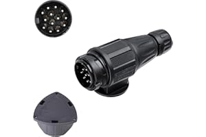 XUEYI Prise Remorque 13 Broches Mâle, avec Cover, Selon ISO 11446, Prise Attelage Remorque 13 Broches, 12V Fiche Remorque 13 Broches Etanche, Prise 13 Broches pour Remorque Voiture