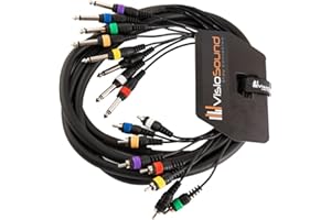 VisioSound 8-Way 3m 6.35mm 1/4" Mono Jack to RCA Phono Loom/Effects Patch Multicore Cable