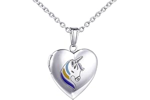 MUERDOU Unicorn Gifts for Girls Locket Necklace That Holds Pictures Heart Shaped Photo Memory Locket Pendant Necklaces