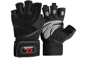 COREZONE Workout Gloves with Wrist Wraps | Non Slip Hand Protector Weight Lifting Gym Gloves for Men & Women | Fingerless Gloves with Grip & Wrist Supports for Gym Workout and Weight Training