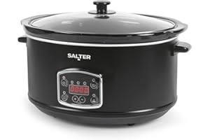 Salter Digital 6.5L Slow Cooker – 3 Heat Settings, Auto Keep Warm, LED Display, Built-In Delay & Cook Timer, Dishwasher Safe Ceramic Pot, Tempered Glass Lid With Steam Vent, Cool Touch Handles, 320W