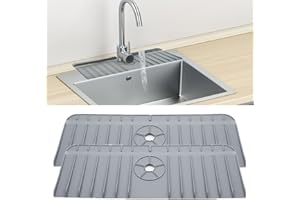 TECDW 2 Pezzi Tappetino per rubinetto in silicone,riutilizzabile Rubinetto da cucina Lavello Paraspruzzi Materassino Drenante Accessorio,Rubinetto Silicone Tappetino Assorbente per Cucina Bagno RV(grigio)
