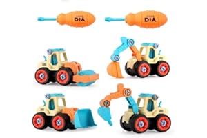 JOYGROW 4 in 1 Take Apart Truck Car Toy Construction Vehicles Digger Toys Set, DIY Take-Apart Construction Truck Car Set with Screwdriver, DIY Excavator Digger, STEM Learning Toys for 3 Years Old Kids