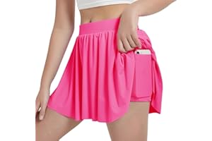 EXARUS Girls Tennis Skirt with Pockets Sports Skorts Golf Cheer Mini Tiered Skirt High Waist Shorts 6-14 Years