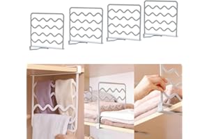 Wotendy Closet Shelf Dividers, 4 Pack Plastic Closets Shelves Organizer, Wood Shelf Divider for Clothes, Book and Bedroom Organization, Grey