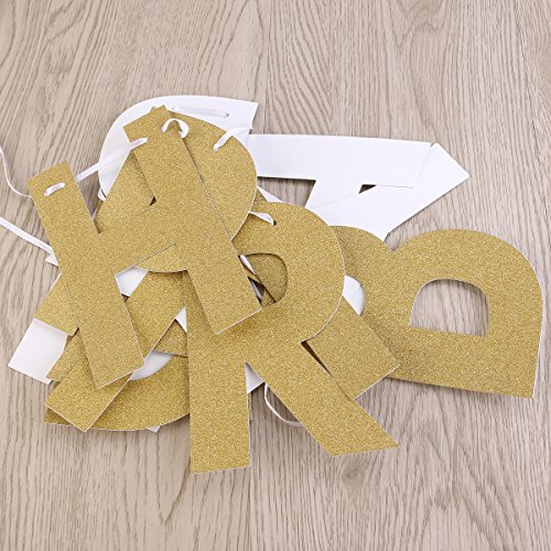 OULII Alles Gute zum Geburtstag Glitter Gold Girlande Fahne Flagge Banner für Geburtstag Party Dekoration - 2
