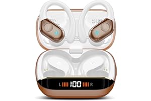 Qecnato Auriculares Inalambricos Bluetooth, Auriculares Bluetooth 5.3 HiFi Estéreo con HD Mic, 75H Cascos Inalambricos con Pantalla LED, Yellow