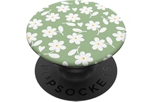 FLORAL DAISY FLOWER DESIGNS Vert matcha – marguerites blanches en forme de cœur PopSockets PopGrip Interchangeable