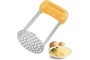 VirtuGro Kartoffelstampfer Edelstahl Potato Masher Kartoffelpresse Stampfer Küche Handstampfer für Spülmaschinengeeignet Kartoffel Mit Plastikgriff (Gelb)