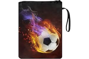 KUIFORTI Fire Football Book Sleeve Cover Book Pouch for Boys Teens 3D Flame Soccer Print Book Covers for Paperbacks Portable Book Cover Protector Pouch Kids School Book Bags with Zipper