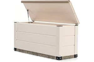 Gardiun Tuscany Evo - Caja de jardín para exteriores con capacidad de 230 L, 123 x 47 x 57 cm, de resina, con amortiguador y suelo, 4,5 cm, color blanco y beige