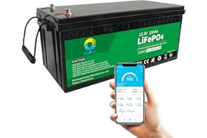 ‎PACPOW PacPow LiFePO4 Smart 200Ah 12V Lithium Batterie Eingebautes 200A BMS, Max.5000+ Deep Cycles Zyklen und 2560W Ausgangsleistung, 10 Jahre Lebensdauer, Perfekt für Wohnmobil, Solaranlage, Marine