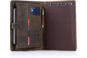 KomalC Leather Business Portfolio with Luxury Pen Folder Personal Organizer, Luxury Full Grain Leather Padfolio, Leather Folder (Buffalo Distressed Tan)