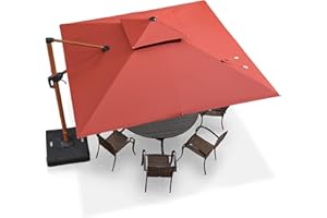 PURPLE LEAF Parasol Déporté Inclinable 3.3 x 3.3 m, Grain de Bois en Aluminium Parasol De Jardin Extérieur Toit à Double Rotatif 360°, Parasol Terrasse Extérieur XXL, Rouge cardinal