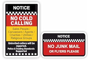 INKATI Two Pack - No Cold Callers and No Junk Mail Stickers For Front Door, Window or Letterbox/Effective Deterrent for Nuisance Canvassers Sales People/Weatherproof Removable & Wipeable / / /