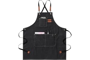 jiuzcare Grembiule Cucina Uomo 68x76cm Grembiule da Cucina Grembiule da Cuoco Regolabile con 3 Tasche Grembiule Chef Grembiule Regolabile a Croce Uomo e Donna Ideale per Barbecue, Ristorante, Bar