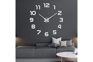 SOLEDI Orologio da Parete Silenzioso Preciso Fai da Te 60-120cm Facile da Montare Effetto 3D Riempire Vuoto Parete Moderno Adesivo Orologio Parete Decorazione per Casa, Ufficio, Hotel (Argento/Nero)