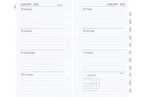 THBOXES 2026 Weekly Diary Refill Personal Size, Week on Two Pages Weekly Planner with Monthly Tabs, Compatible with Filofax Personal Organiser, 95 x 171 mm