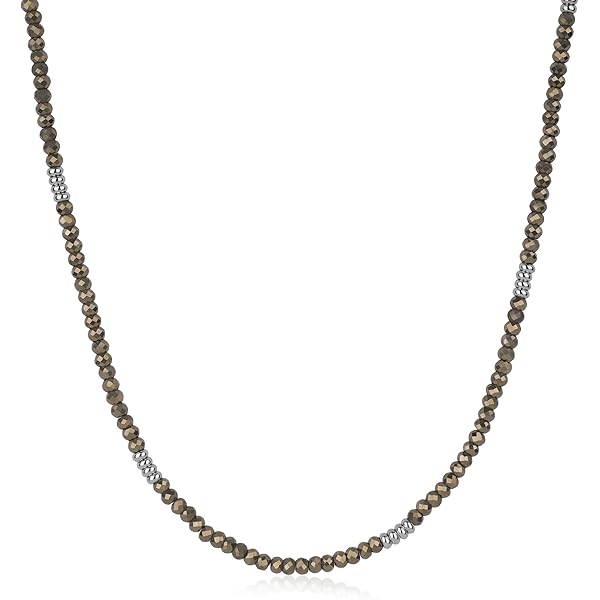Gargantilla De Pirita Con Colgante De Piedra Luna – Plata 925 Chapada En Oro, Ajustable 40-45 Cm