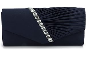 EVEOUT Pochettes et Clutches Sac à Main pour Femme Satin avec Cristal Sac de Soirée Bourse de mariée pour Mariage (Bleu Marine)