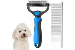 GELUODE Dog Grooming Kit,2 PCS Dog Brushes For Shedding,Pet Pro Undercoat Rake Grooming Dematting Tool Deshedding Comb For Removes Dogs Puppy Cat Rabbit Knots and Tangled Long Haired (Blue)