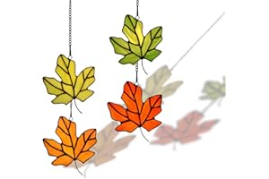 HomeBeauty Maple Leaf Suncatcher, Stained Glass Window Hanging, Tiffany Style Leaves Decorations Gifts (Maple Leaf, Set of 4)