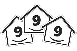 RUBIGO 3 x Bin Numbers for Wheelie Bins, 1-99, 15cm ‘Happy House’ Design Dustbin Stickers, Easy Application Stick On Number Stickers - Weatherproof Self Adhesive Vinyl, Black (9)